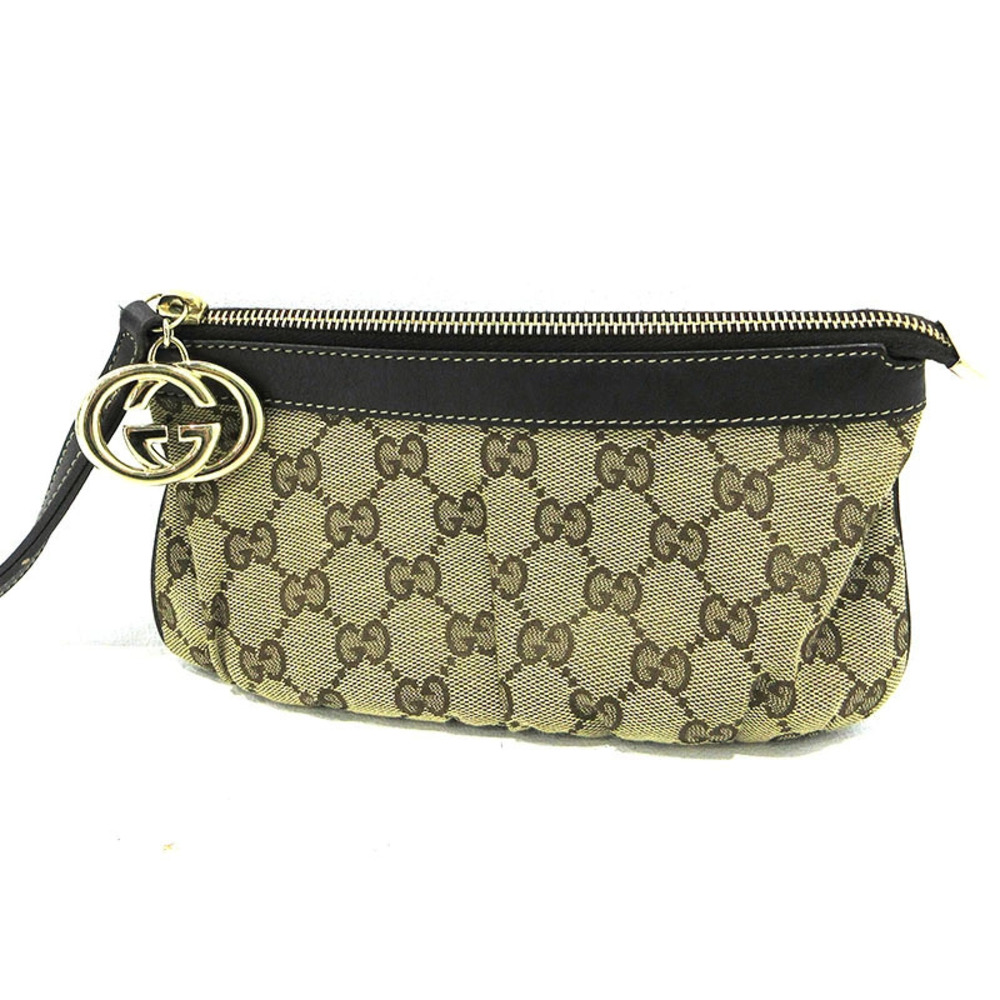 Gucci GG Canvas Interlocking G Pouch Clutch Brown